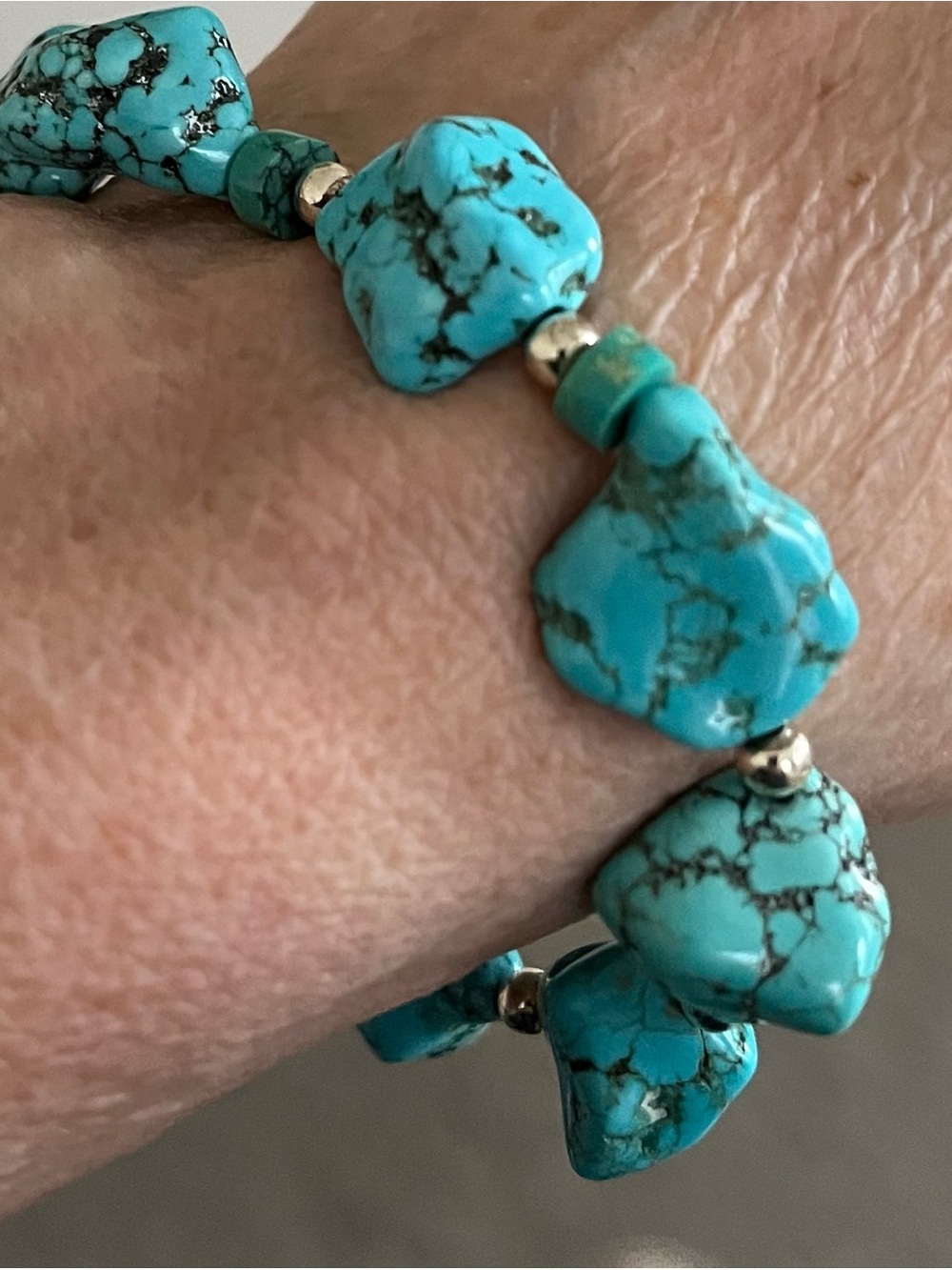 Turquoise Stone Stretch Bracelet - Blue Turquoise Beaded Bracelet